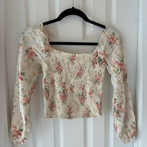 America Eagle Cropped Cream Floral Long Sleeve Top XS